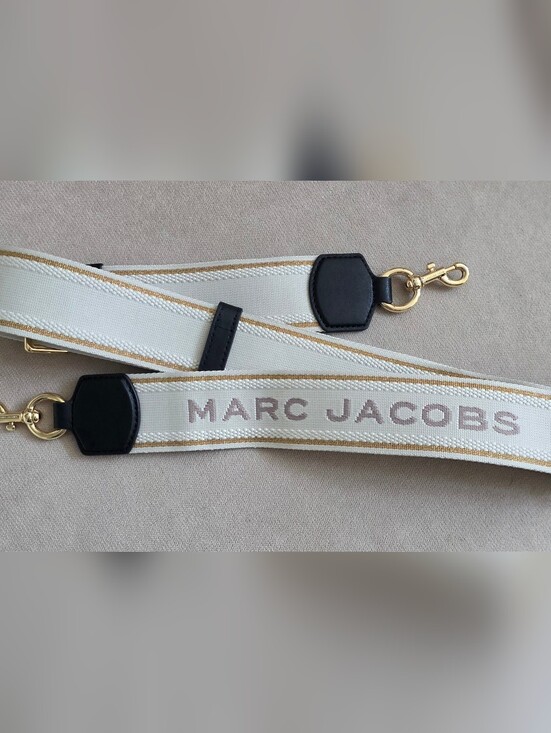Marc Jacobs Handbags - Marc Jacobs Logo Webbing Crossbody Bag Strap Cream Gold Metallic Guitar Lux